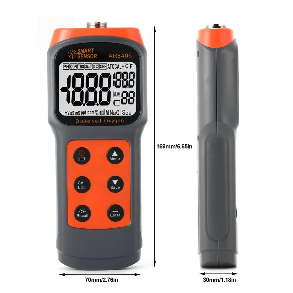 Tester di qualità dell'acqua del misuratore di ossigeno disciolto con Display digitale professionale AR8406 misurazione precisa intelligente