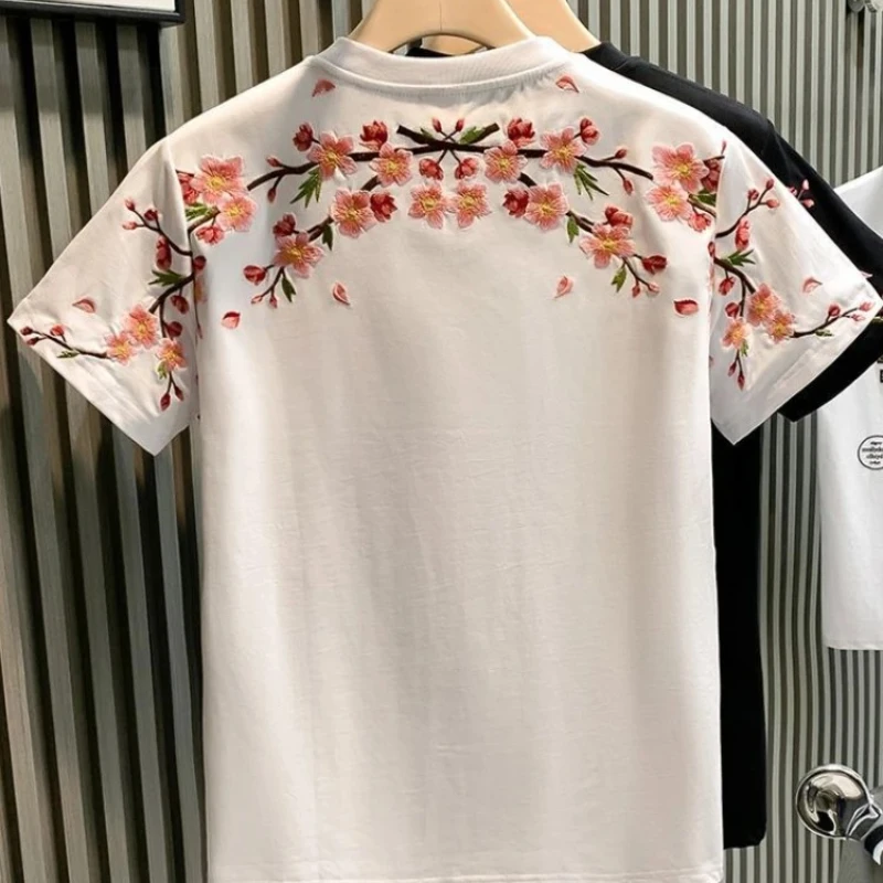 Embroidery T Shirt for Men Slim Fit Man Tee Shirts Top Elastic