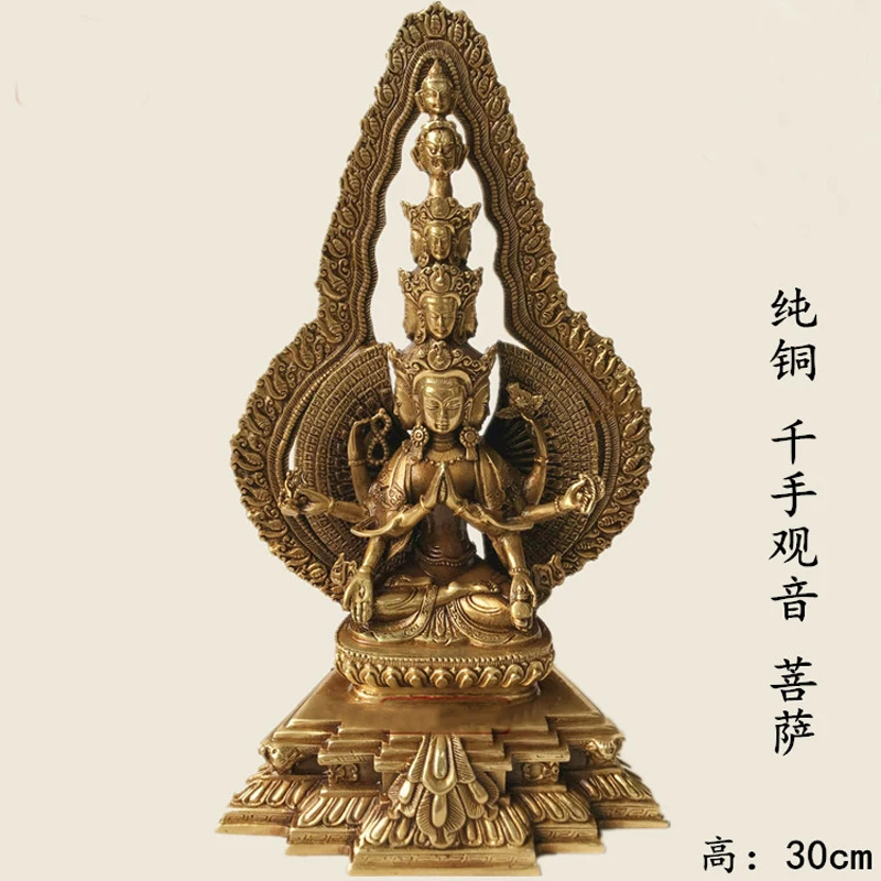 30cm HOME Altar Buddha statue bless family GOOD luck COPPER Thousand handed Guanyin Bodhisattva