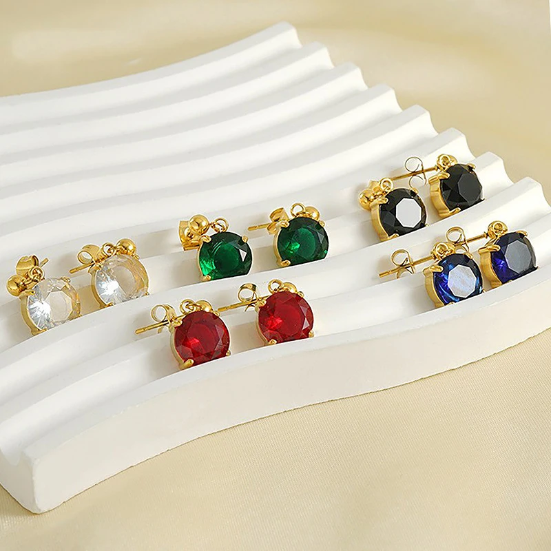 

10 шт. модные простые позолоченные красочные круглые серьги-подвески с цирконом из нержавеющей стали для женщин