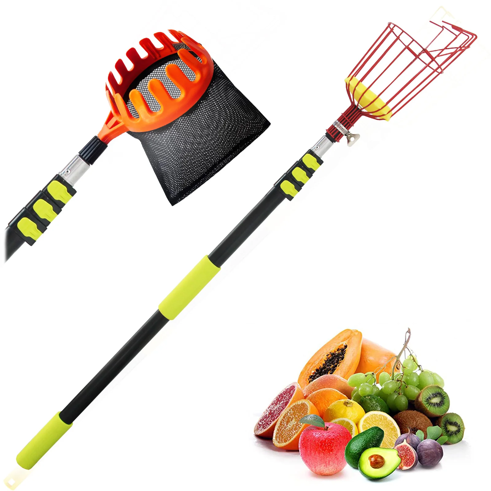 

Fruit Picker with Telescopic Pole Extension Long Rod High-altitude Picking Tool 2-pcs Basket High-reach Adjustable Harvester