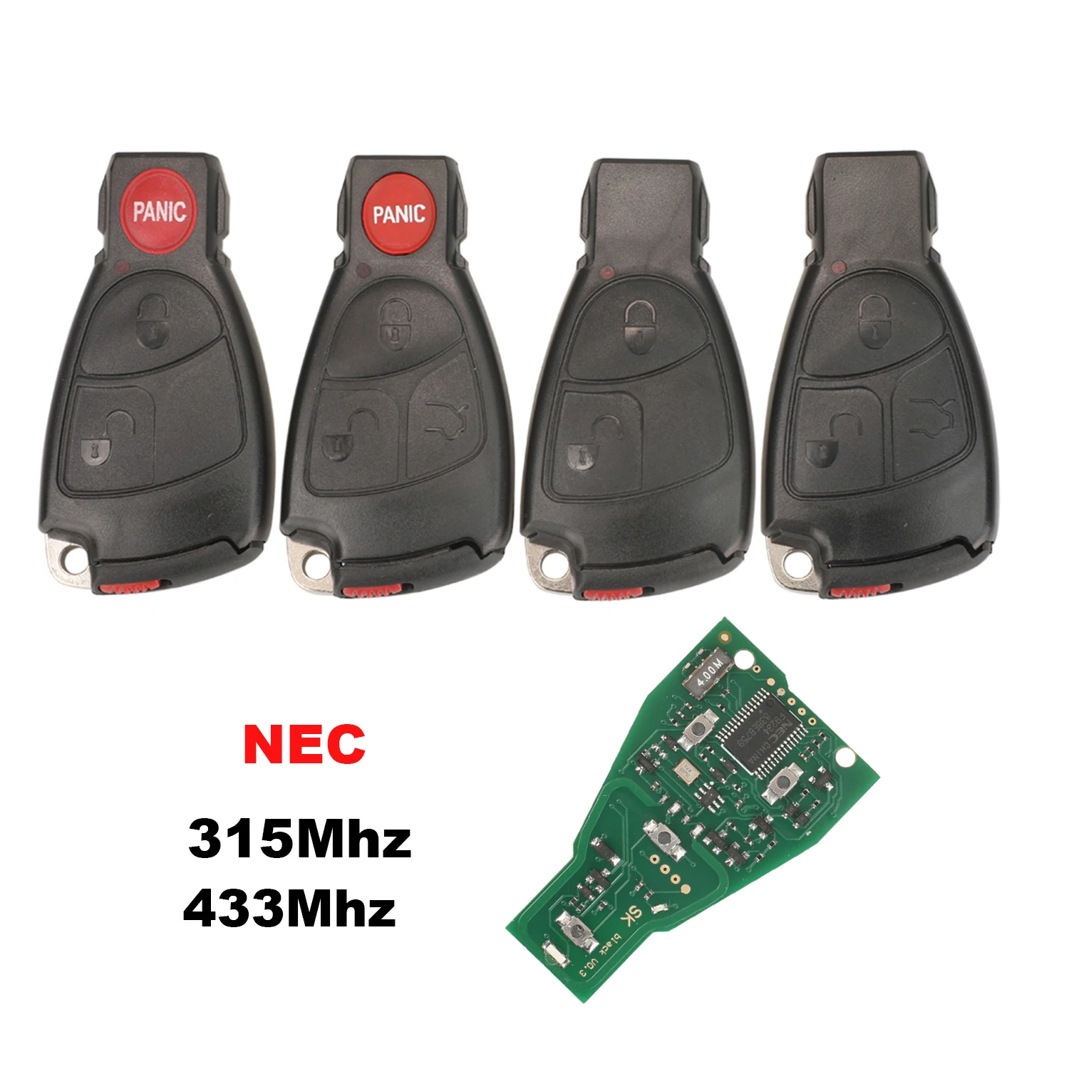 jingyuqin NEC With Chip Circuit Board FSK 315/433MHZ Remote Smart Key Fob Cover Shell For Mercedes Benz B C E ML S CLK CL