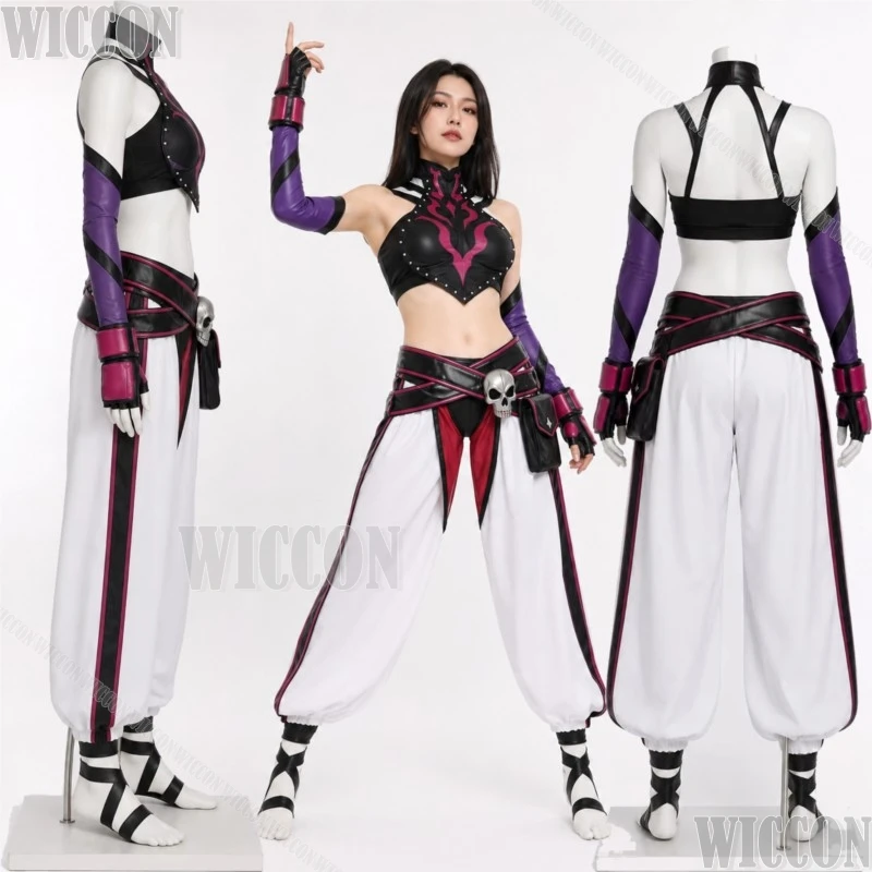 Disfraz de Cosplay de Street Han Juri Game Fighterr 6, Traje, Peluca, Ropa, Top Morado, Pantalones, Guantes, Accesorios, Navidad, Halloween