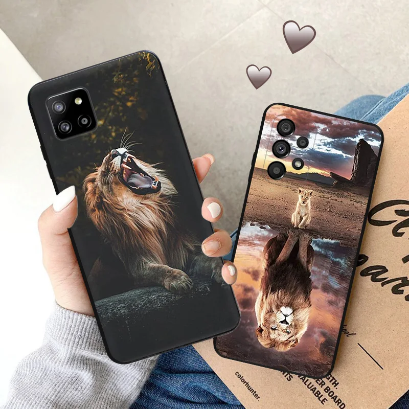 Silikonowe czarne etui na telefon z królem lwa tygrysa Samsung Galaxy A54 5G A04 A03 A34 A01 A02 A50 A70 A40 A30 A20 S A10 E etui