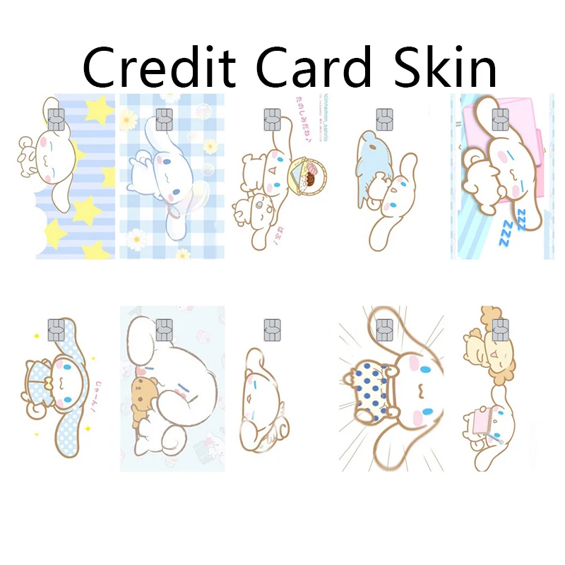 10pcs Anime Laser Cinnamoroll Credit Debit Card Stickers Single Sided Sticker Mate Front Film Protective Tape Skin Wholesale Toy