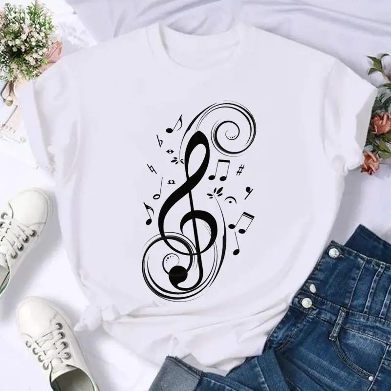 Watercolor Music Love Trend Short Sleeve Fashion Summer Women Print T Shirt Female Casual Top Tshirts Graphic Tee T-Shirt