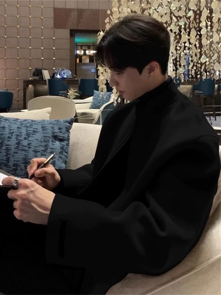 

Мужская шерстяная куртка Ele: весенне-осенняя, с воротником-стойкой, на молнии, с длинными рукавами, повседневная, модная, в стиле ретро, трендовая, брендовая