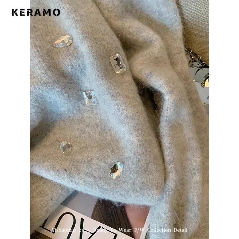 2023 Winter Casual Luxury Knitting Long Sleeve 3D Decoration Pullovers Korean Fashion Women Elegant Ladies Warm Loose Sweater