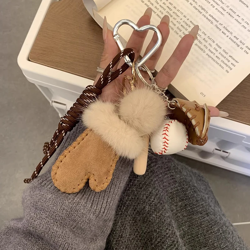 New Baseball Keychain Women Fashion Accessories Mobile Phone Bag Pendant Mitten Girls Key Ring