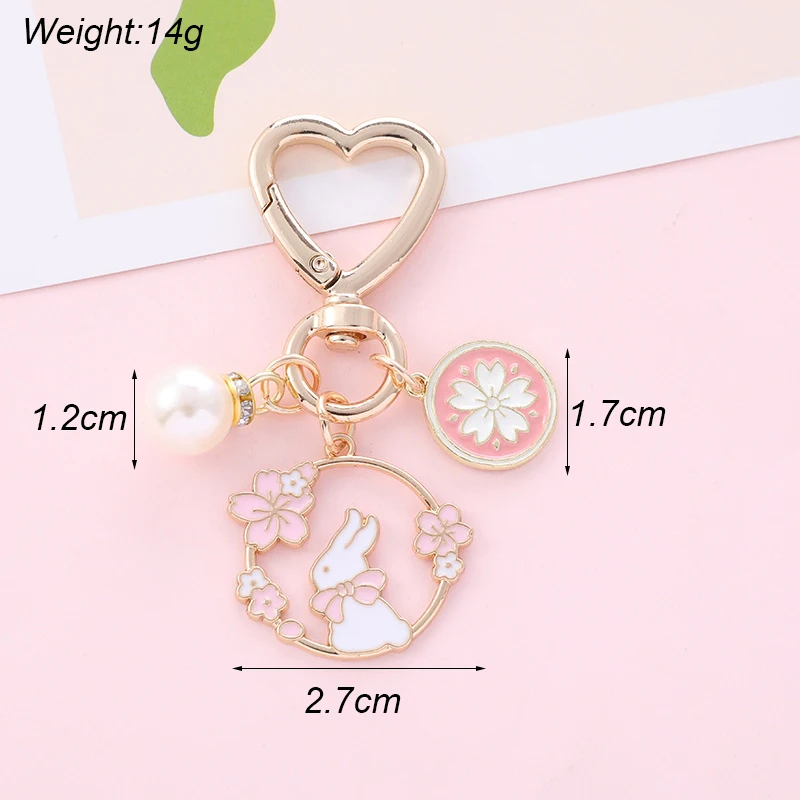 Korean Cherry Blossom Rabbit Keychain for Women