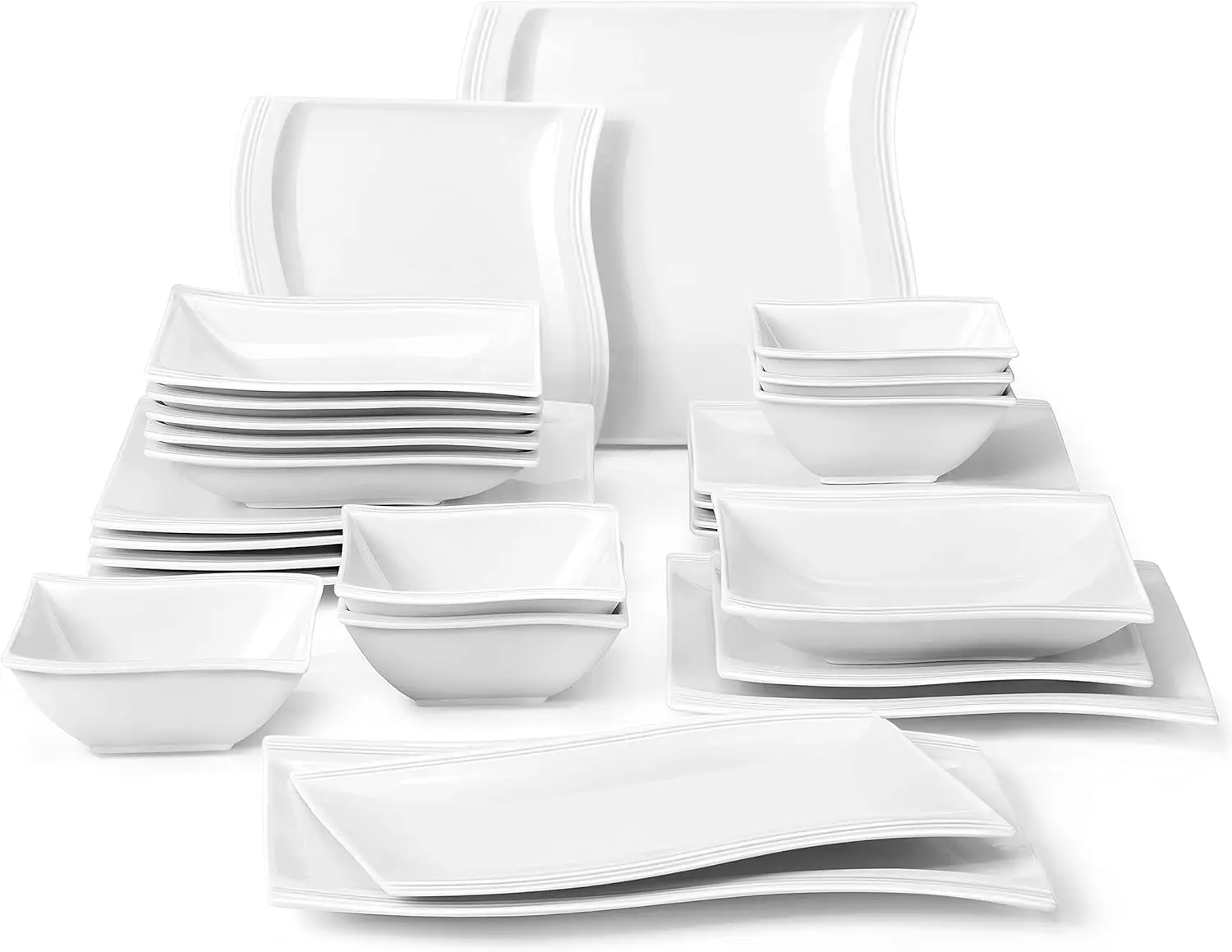 

Plates and Bowls Sets, 26 Pieces Ivory White Square Dinnerware Sets without Mugs, Bowls and Serving Platters, Set for 6,