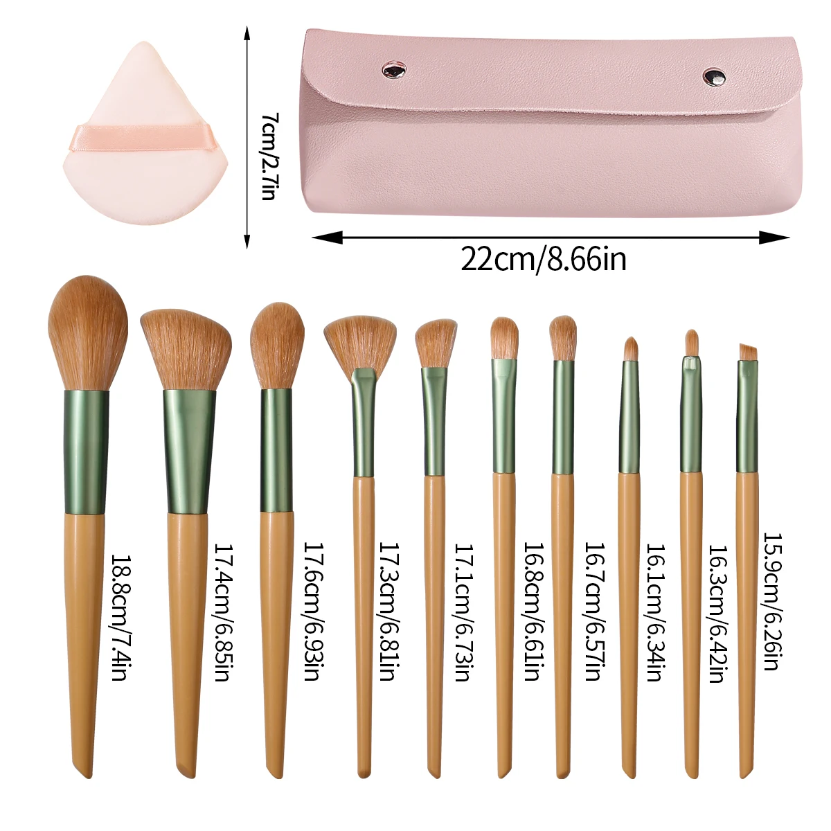 Conjunto de pincéis de maquiagem com cerdas macias, 13 peças, pó solto, blush, pó triangular de dupla face + bolsa de armazenamento de pincel de maquiagem
