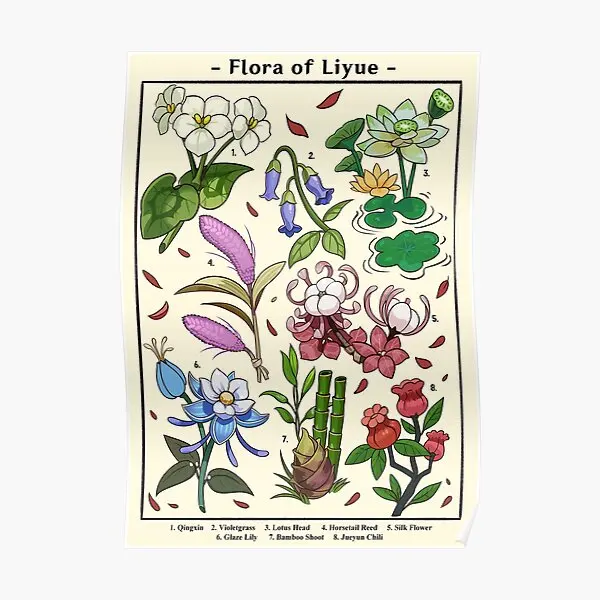 Flora Of Liyue  Poster Decor Room Modern Funny Painting Print Vintage Art Picture Wall Decoration Home Mural No Frame