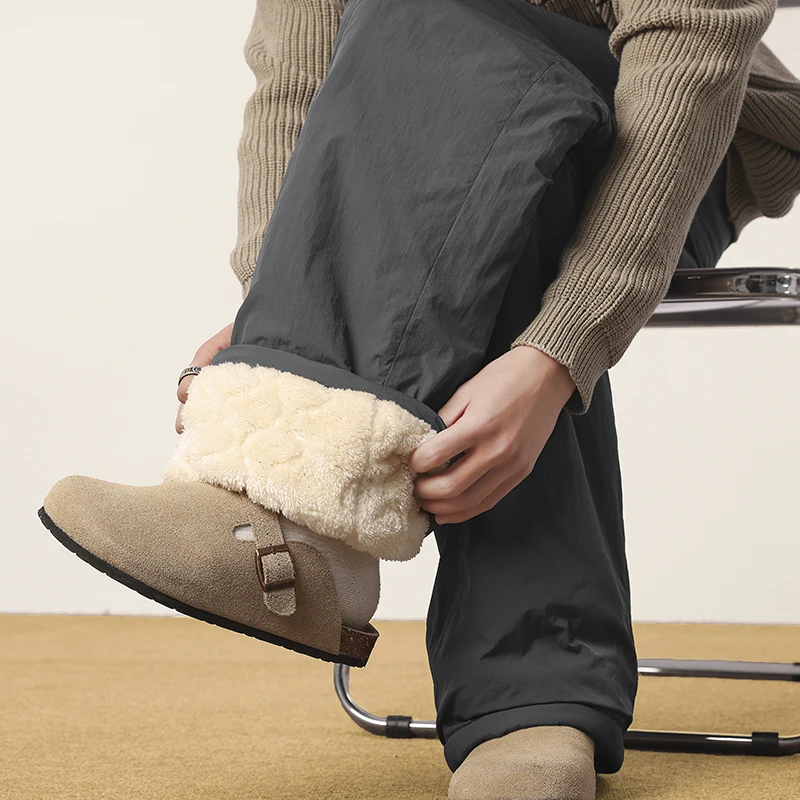 

Men's Fleece Lined Ski Pants Waterproof Thickened Straight Leg Warm Cotton Casual Trousers Autumn Winter Wear Resistant Elast...