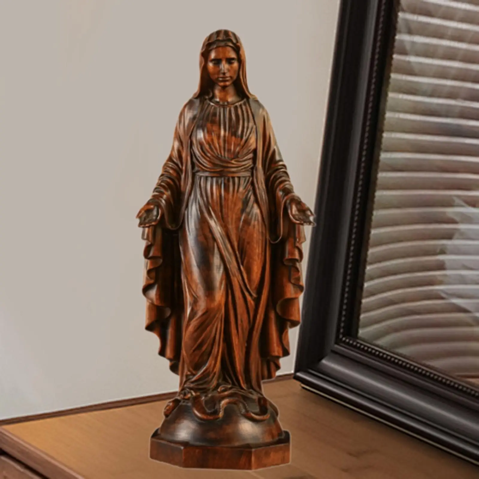 

Virgin Mary Figurine Xmas Decor Carving Collection Decorative Religious Statue for Indoor Living Room Festival Shelf Countertop