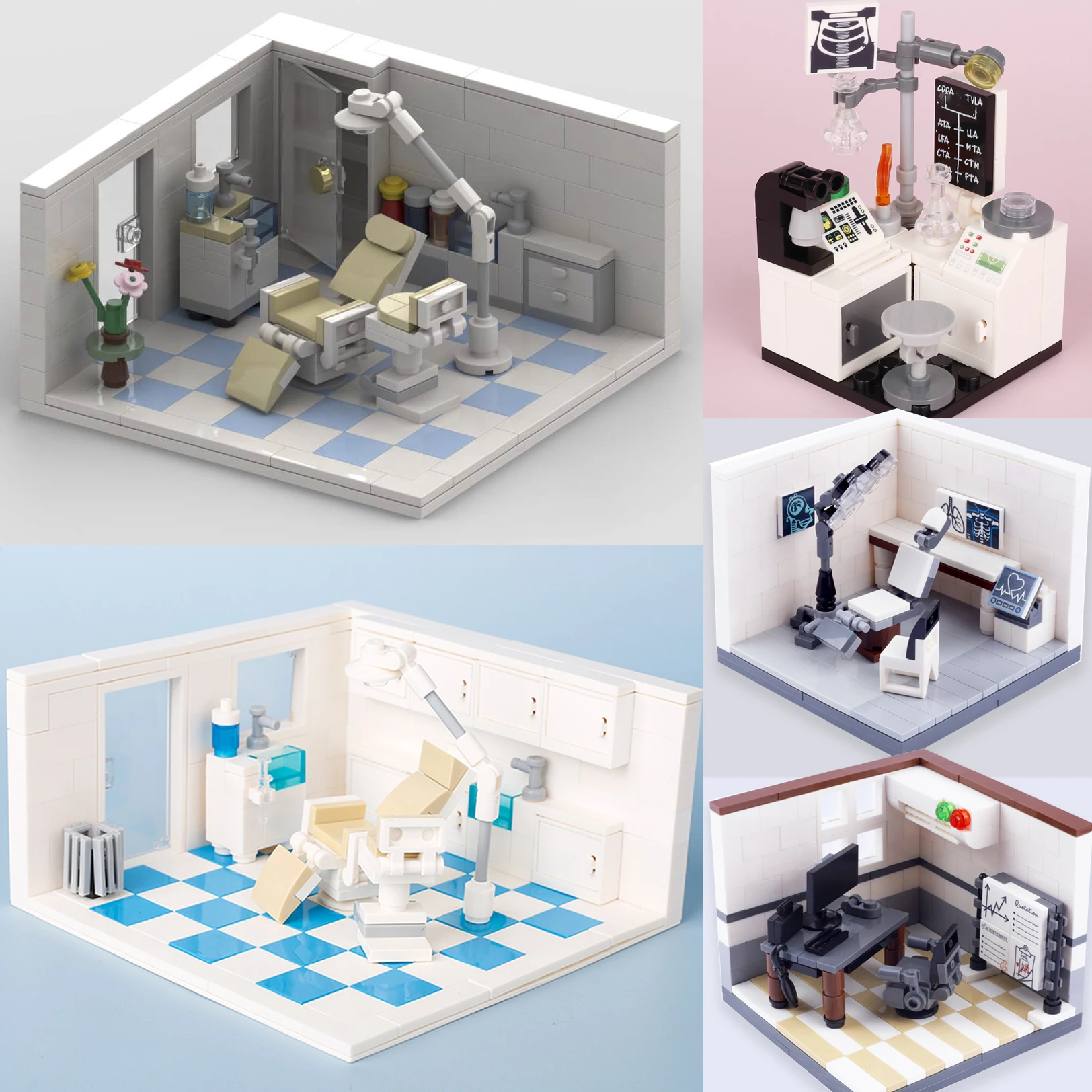 MOC Dental Clinic Chair Room Building Blocks Kit Hospital Scene Overhead Light Dentistry Bricks Toys Gift