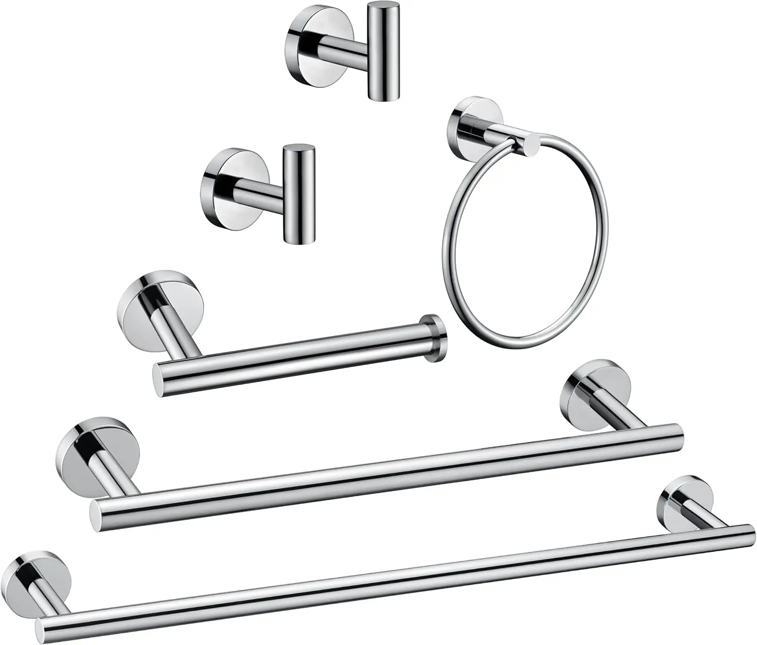 

6 Piece Chrome Bathroom Hardware Set, SUS 304 Stainless Steel Towel Ring 16" & 23.6" Bar, Toilet Paper Holder, Hooks, Wall Mounted