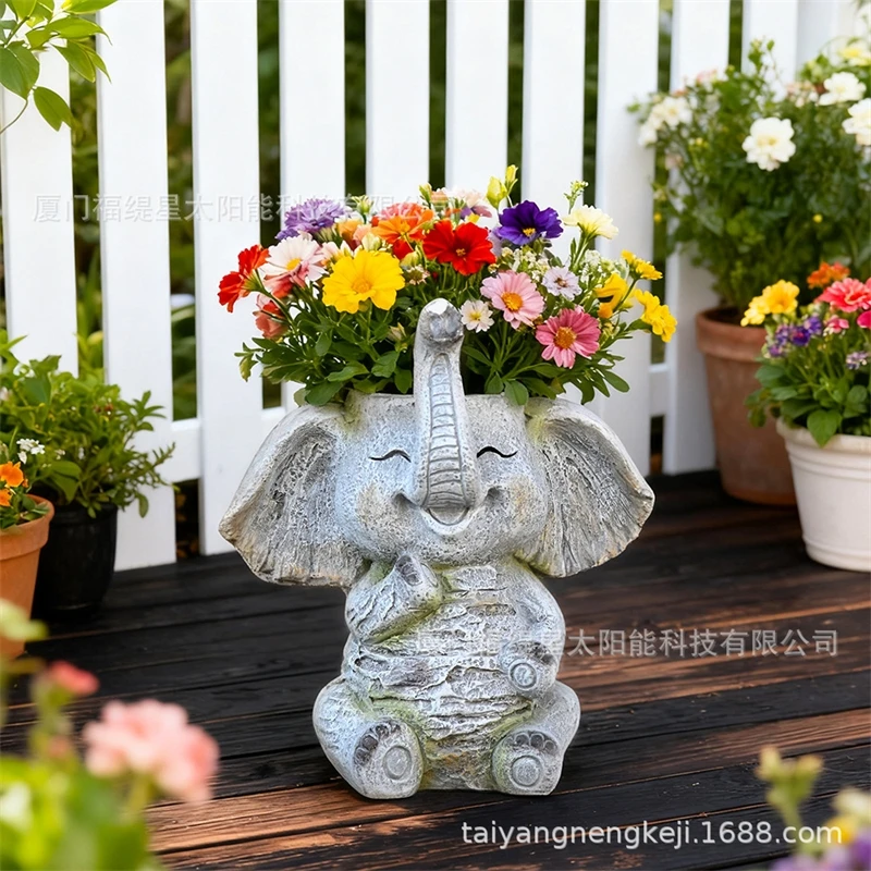 Elephant Planter Pot Vintage Magnesium Oxide Garden Statue For Patio Balcony Rustic Shabby Chic Decor Gift For Plant Lovers