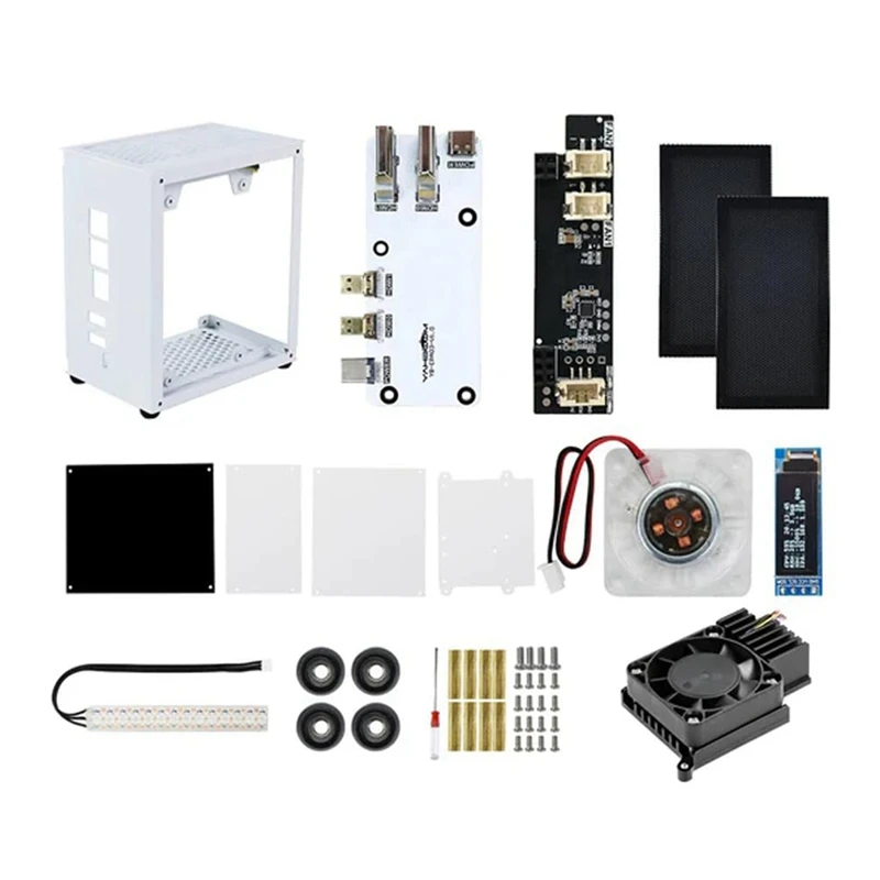 حافظة معدنية لـ 5 حافظات، حافظة سطح مكتب من النوع الصغير مع مبرد نشط، مروحة PWM، شريط إضاءة RGB، حافظة كمبيوتر برجية صغيرة