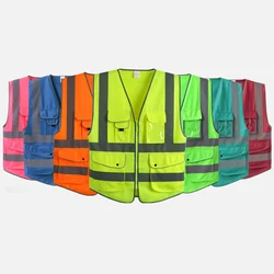 Refective Safety Vest with Multi Pockets High Visibility Construction Industrial Work Clothes for Men Women Hi Vis Workwear