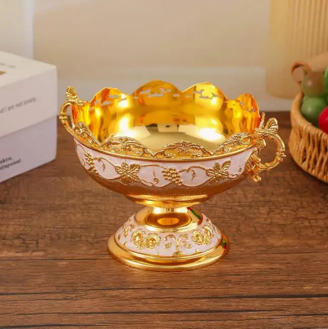 Zinc Alloy Stainless Steel Metal European Double Ear Fruit Bucket KTV Ornament Double Ear Fruit Bucket Snack Plate