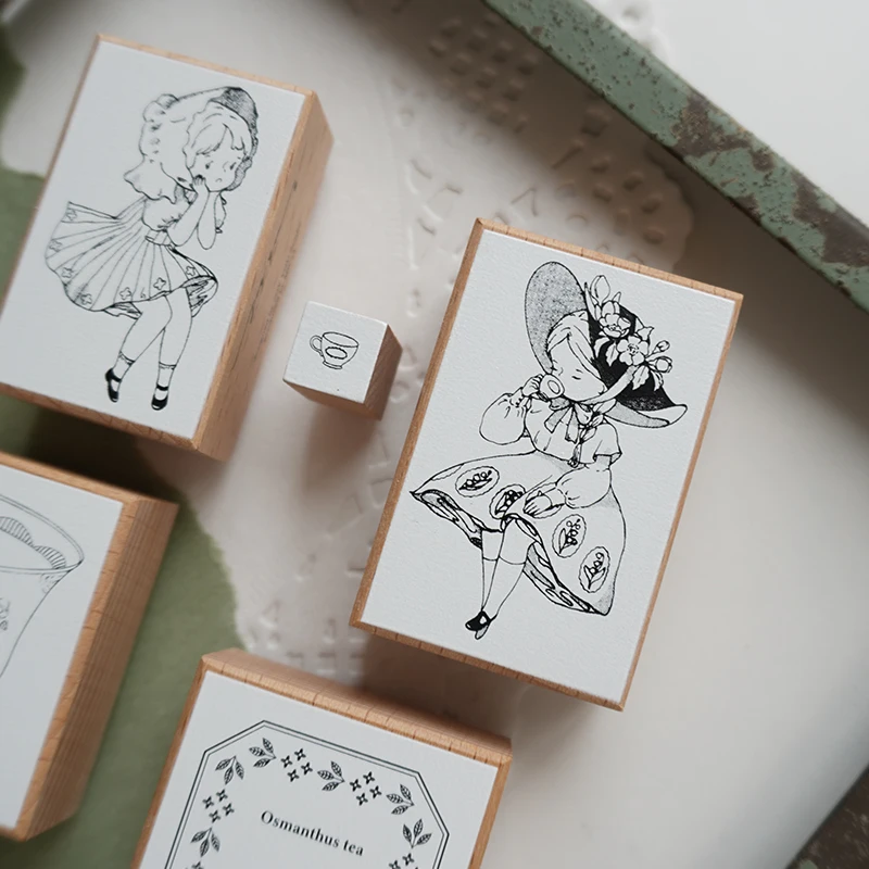 Lovely Girl Enjoy Afternoon Tea Chat Wooden Rubber Stamp DIY Scrapbooking Photo Album Journal Material Wood Seal