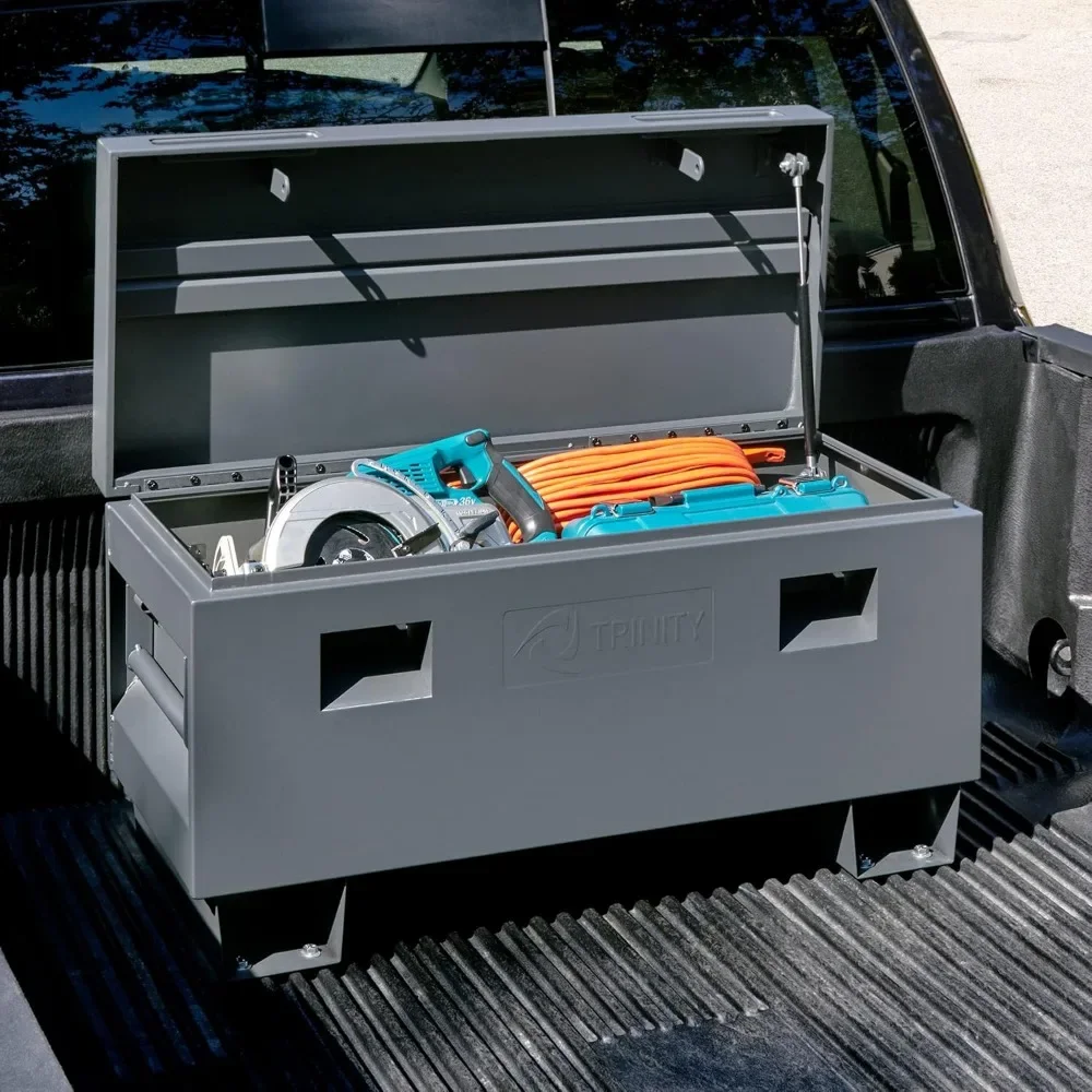 Reinforced Steel Job Site Storage Box for Construction, Garages, Power Tools, Powder Coated Finish,