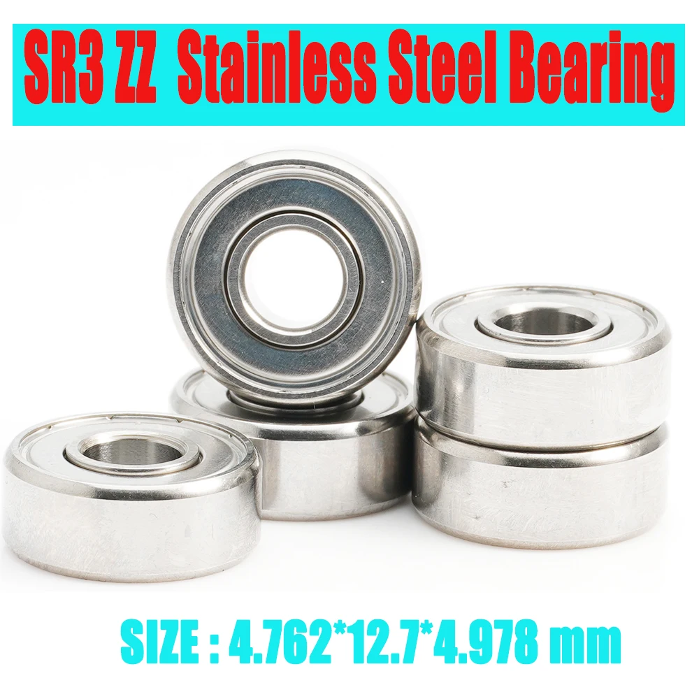 SR3ZZ Bearing 4.762*12.7*4.978 mm 10Pcs 440C Roller Stainless Steel SR3Z SR3 Z ZZ Ball Bearings