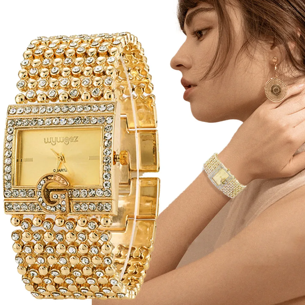 Simple Square Gold Ladies Watch Fashion Classic Alloy Diamond Bracelet Ladies Watch Gold Silver Diamond Scale Dial Quartz Reloje