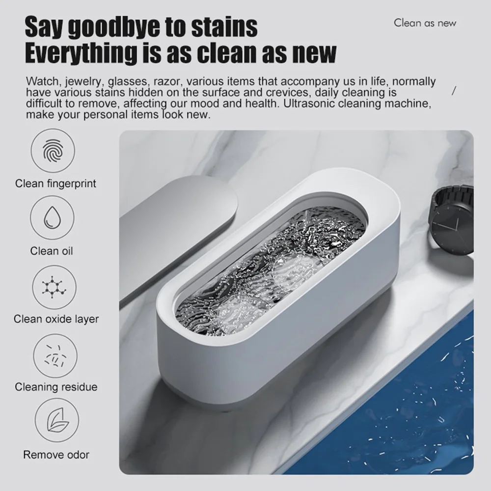 45000Hz Ultrasonic Cleaner Pro Deep Clean Glasses Jewelry Watches USB-C Rechargeable Portable Design For Home Travel Use
