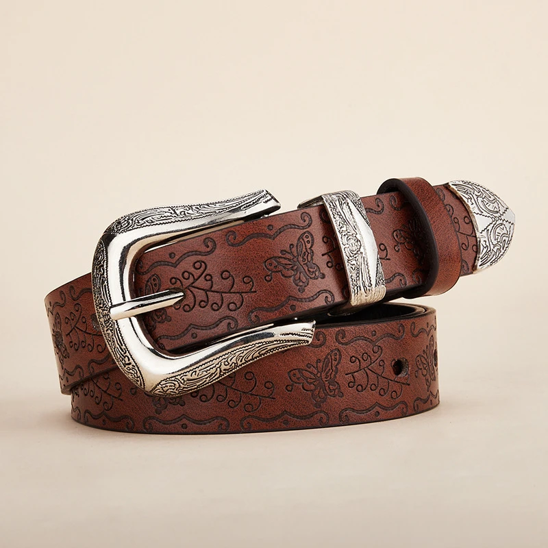 115CMVintage white butterfly-patterned embossed buckle belt, a niche and versatile everyday accessory for both men and women