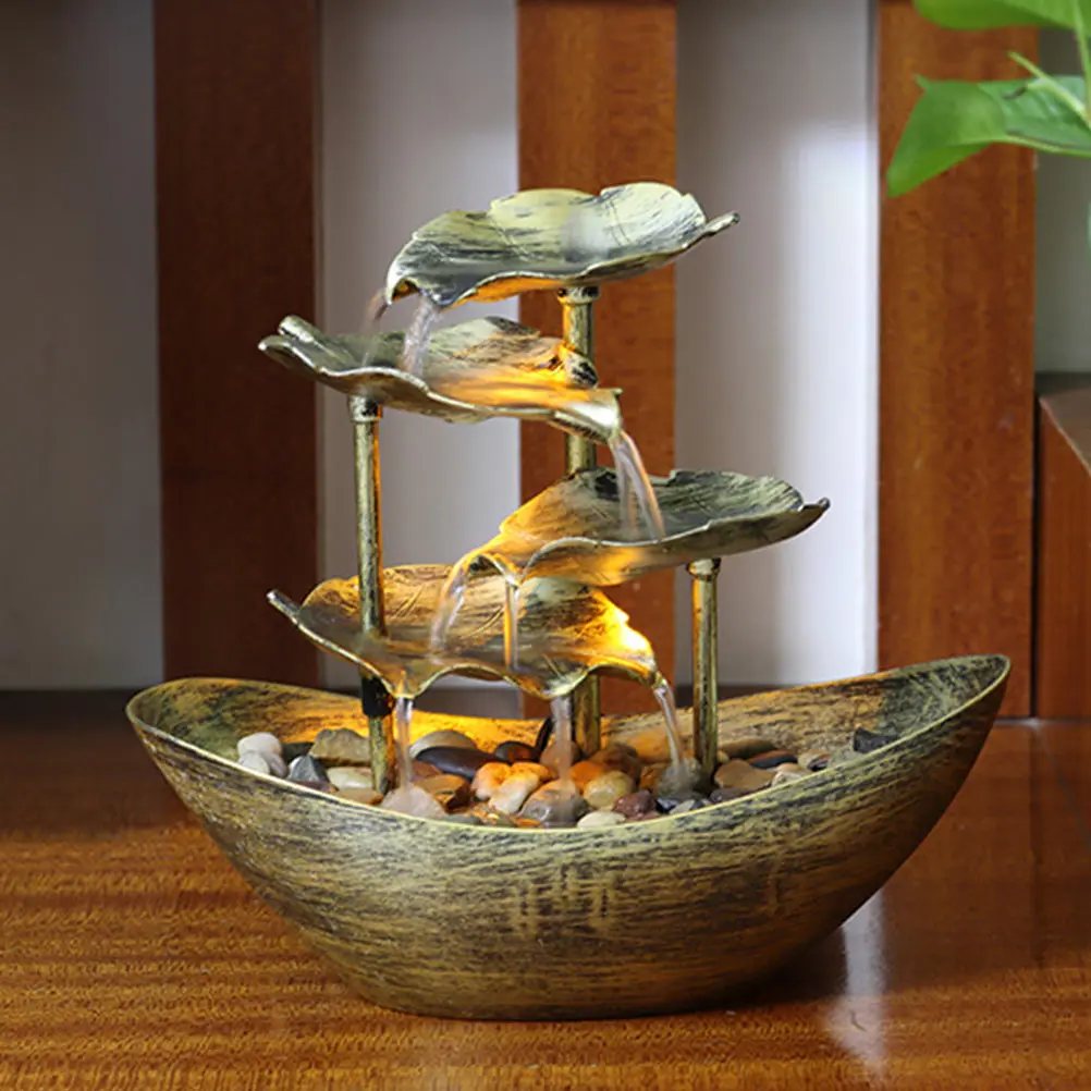 

Lotus Leaf Ingot Fountain Waterfall Ornament Desktop Decor Plastic Tabletop Bedroom Living Room Restaurant Gift