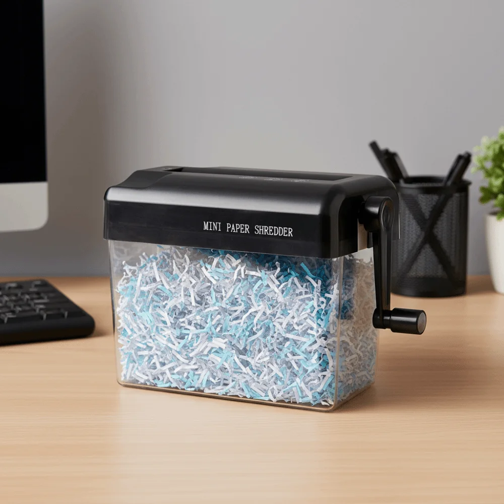 Durable Mini Manual Paper Shredder Transparent Non-slip Base Paper Sharper ABS Hand Crank Document Destroyer Home