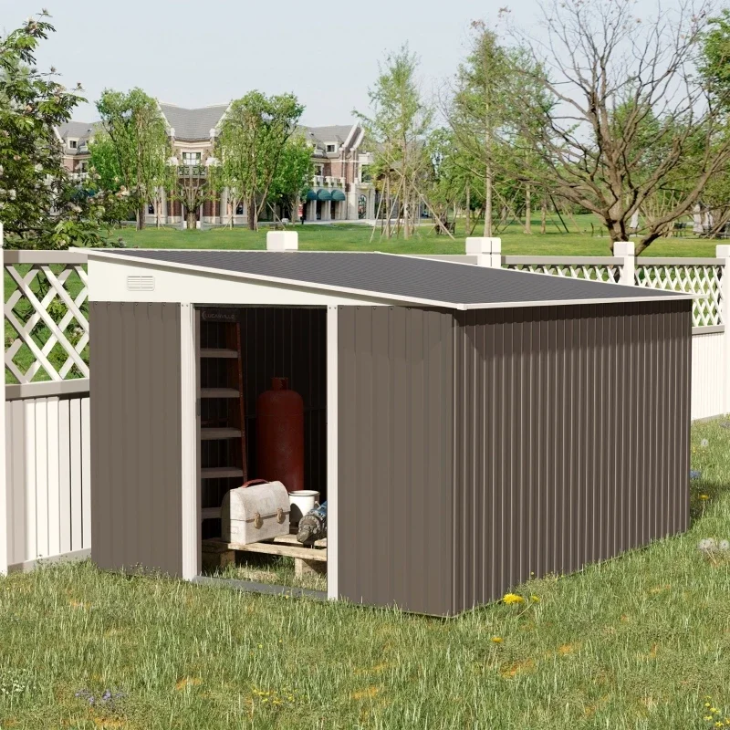 Simple 11.5' X 9' X 6.5' Steel Garden Storage Shed Outdoor Metal Lean To Tool House W/ Double Sliding Lockable Doors
