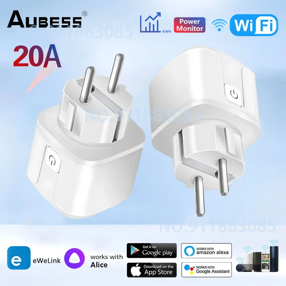 EWelink WiFi Smart Plug With Power Monitoring 20A EU Socket Timing Function Outlet Works With Alexa Google Assistance Yandex