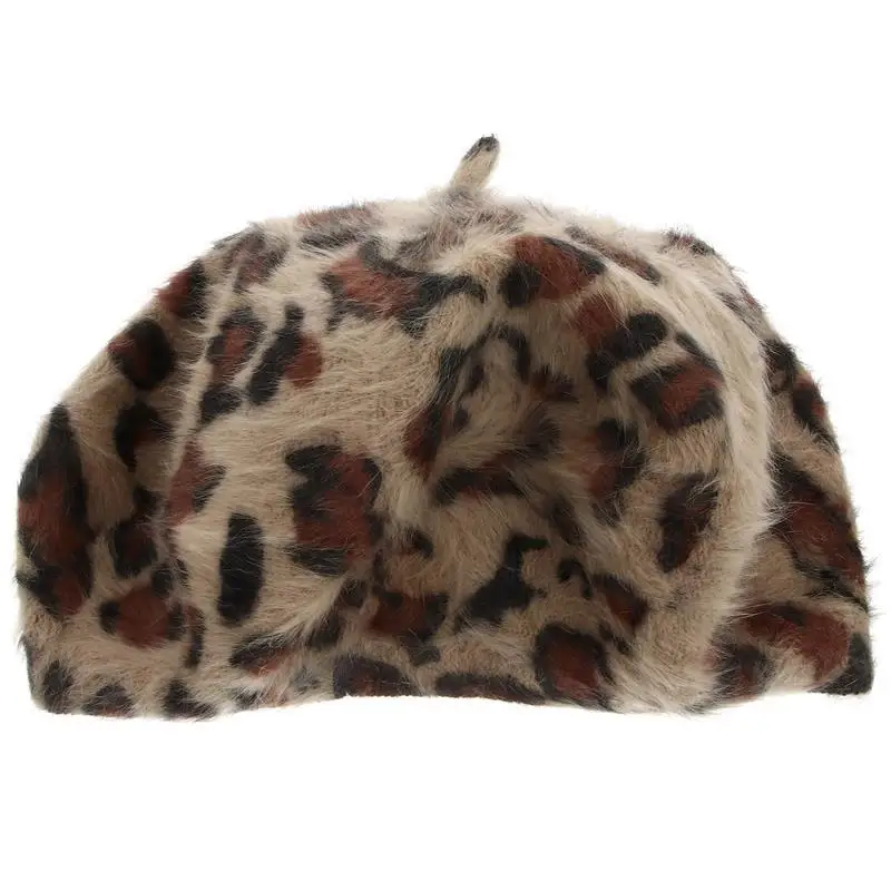 1pc Vintage Leopard Print Fall Fall Hats For Women\'s Fur Has French Style Beanie Women\'s cap Furry Rabbit Fur Caps Women French