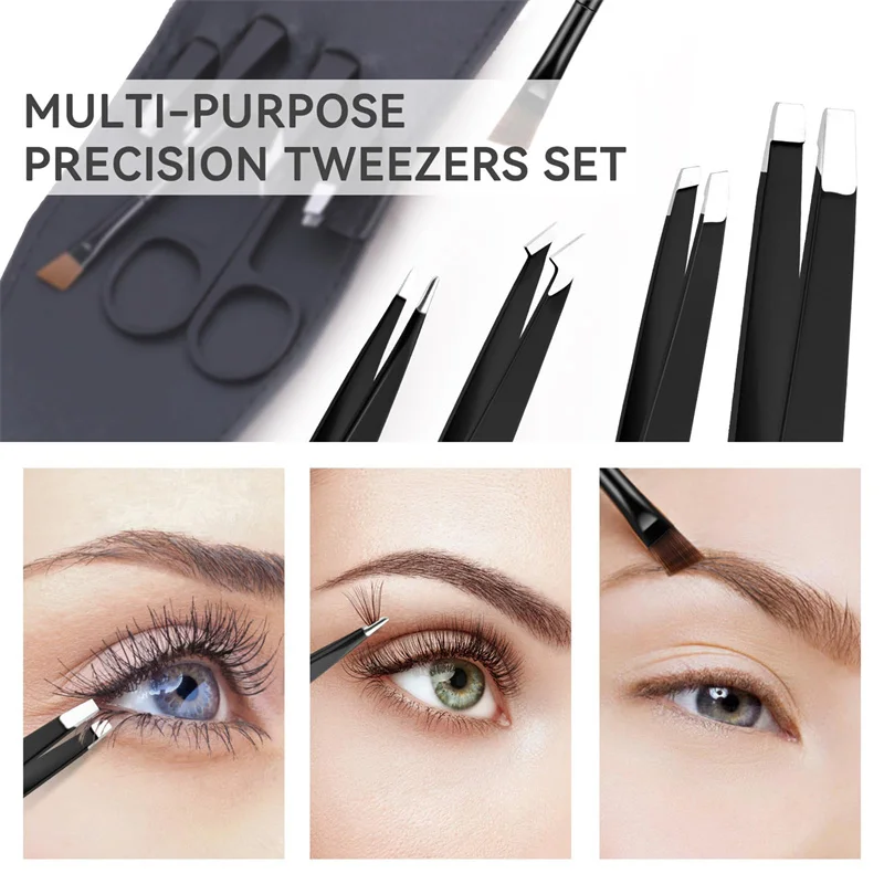 EyebloggTweezer Hair Beauty Extracteur de poils fins, Pinces à sourcils inclinées en acier inoxydable, Outils de maquillage de haute qualité, 4 pièces