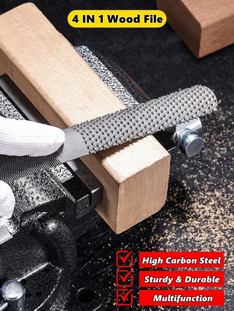 Holzraspelfeile 4-in-1 Handfeile und Rundraspel, Halbrund-, Flach- und Nadelfeilen Holzraspelsatz zum Schärfen von Holz- und Metallwerkzeugen – Detail 1