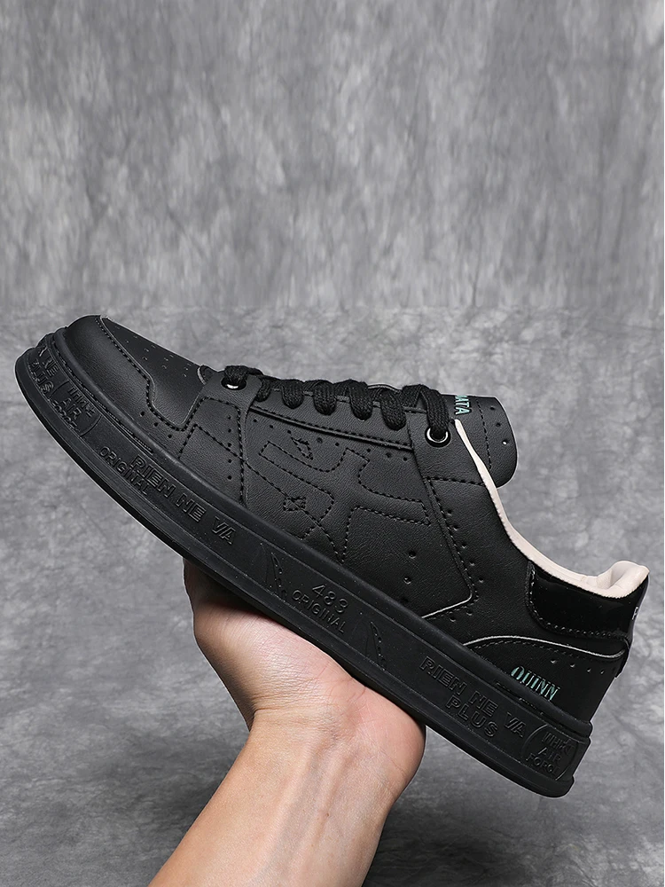 

Spring Summer Fashion Black Simplicity Casual Flat Bottom Lace-Up Shoes Men's Round Toe Breathable Solid Color Low-top Shoes