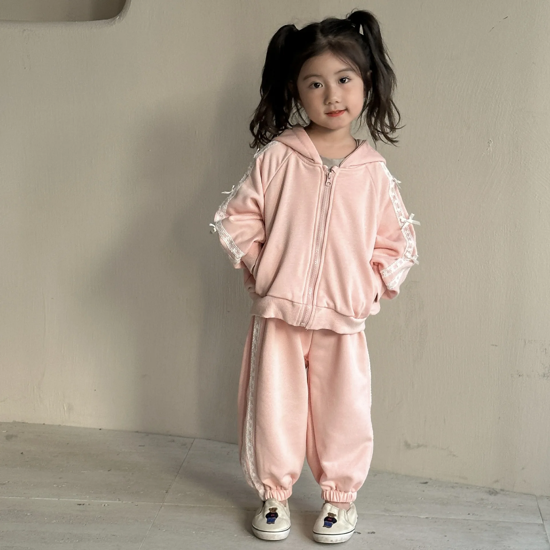 2025 Spring Sweet Sets For Girls 1-8y Girl\'s Cute Suits Tracksuit Baby Long Sleeves Hooded Pullover Toddler Fleece Casual Hoodie