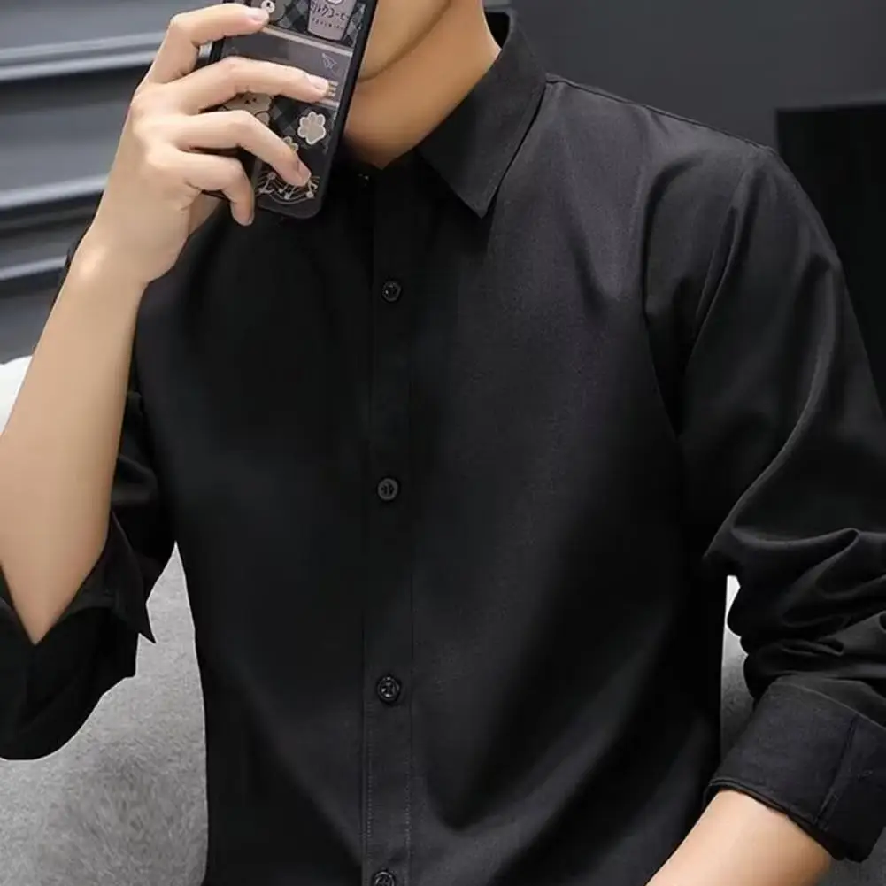 

Новая рубашка, рубашки с длинными рукавами высокого качества для мужчин, приталенная формальная мягкая офисная деловая одежда, однобортная однотонная одежда