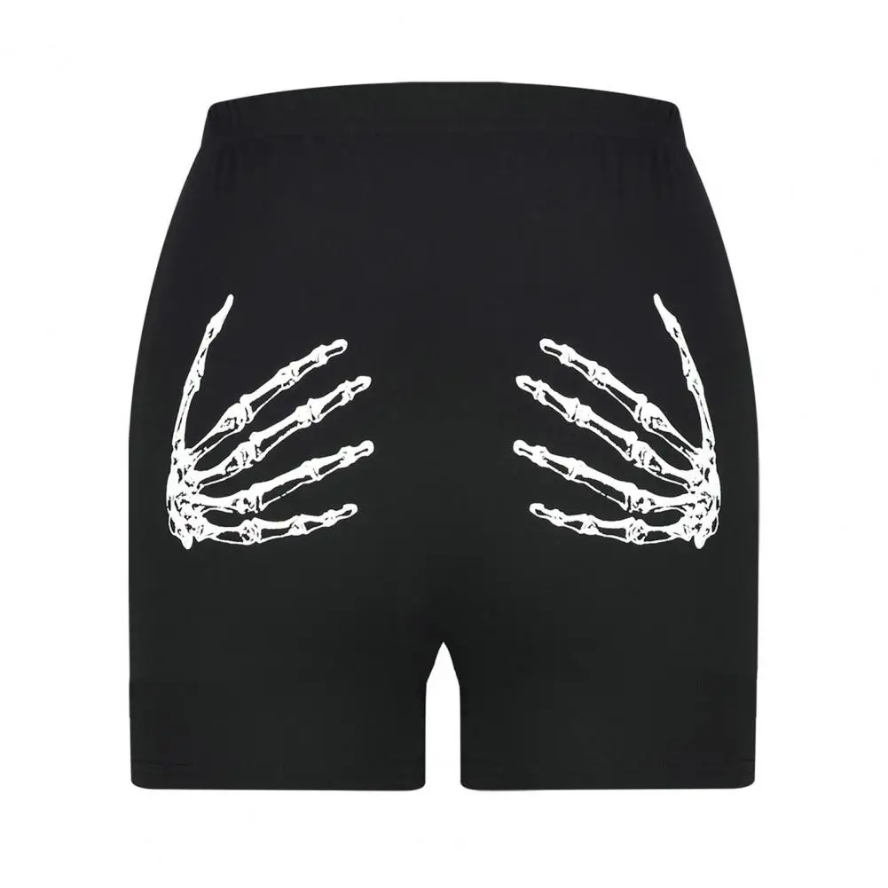 

Women Shorts High Waist Butt-grabbing Skeleton Hands Print Thin Anti-exposure Slim Jogging Shorts Activewear