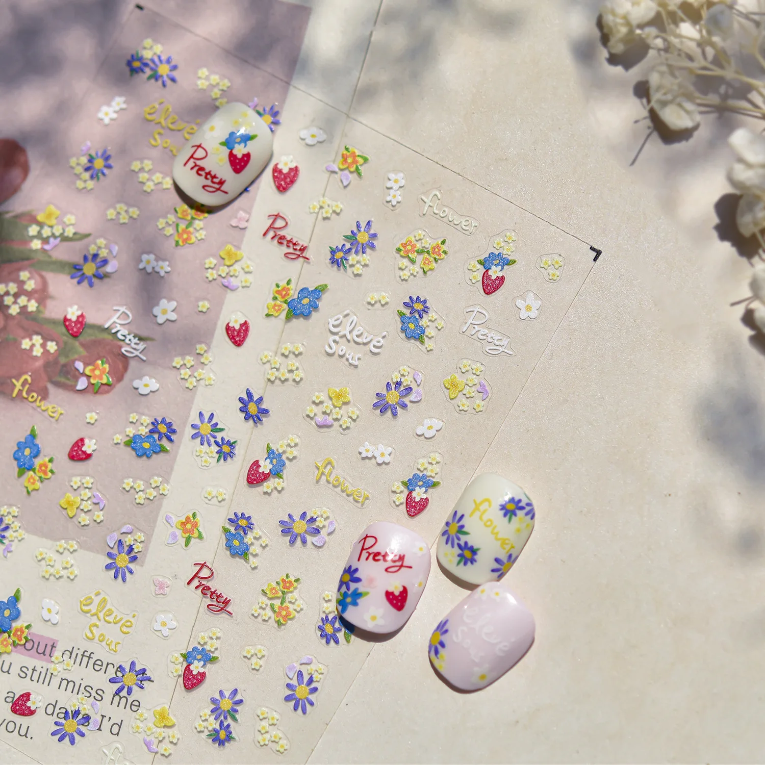 1PCS 5D Strawberry Nail 3D Decorations Stickers Summer Self Adhesive Nail Art Stickers DIY Pretty Flowers Nail Charms Sticker