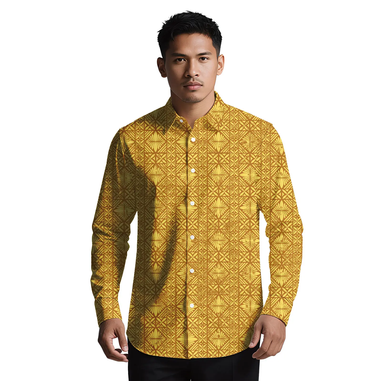 قمصان بتصميم جزيرة مخصصة بأكمام طويلة للرجال ملابس قبلية بولينيزية قمصان ساموا تابا ملابس بوتيك قمصان رجالية #5