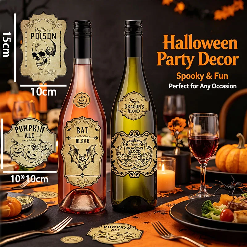 12PCS Halloween Apothecary Potion Labels Wine Bottle Labels Sticker Vintage Witch Graffiti Halloween Party Decoration PDZS005