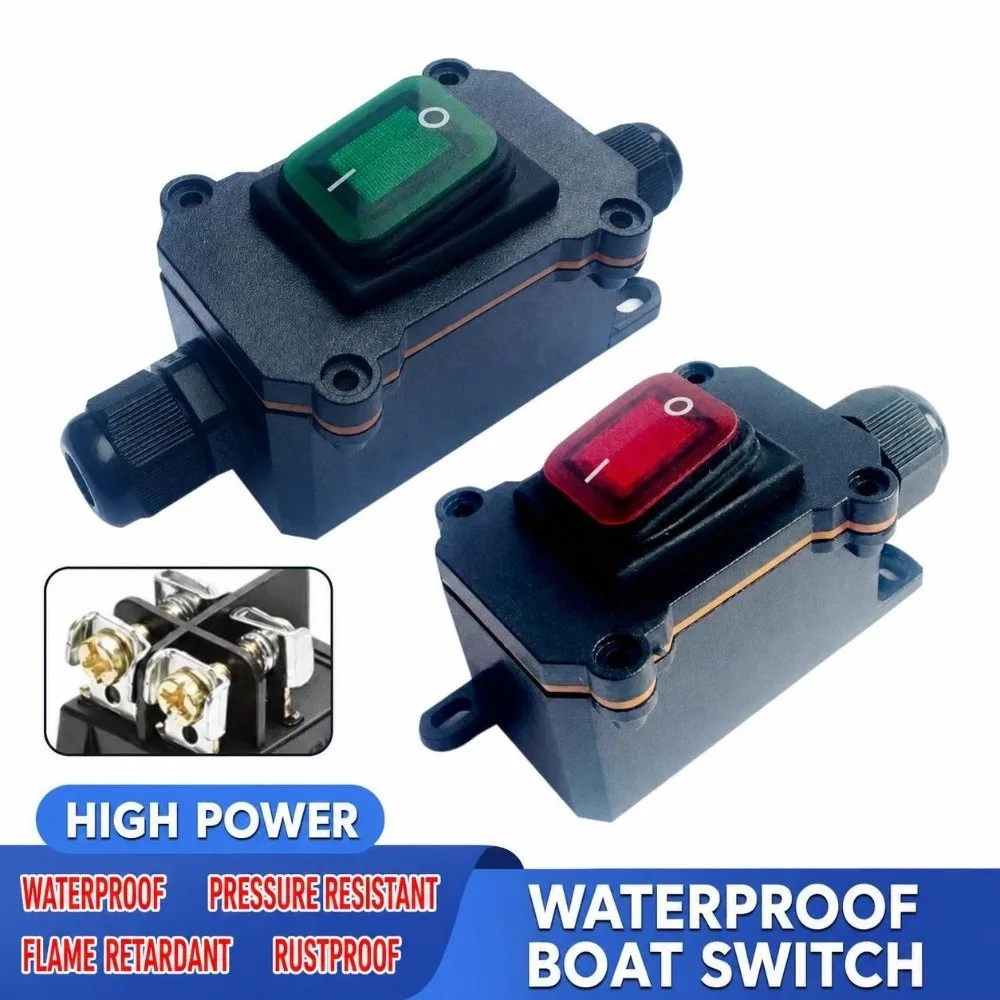 Heavy Duty 110V-220V Inline Power Cord Switch 12V-24V 30A Marine Rocker Switch Waterproof IP67 Junction Box