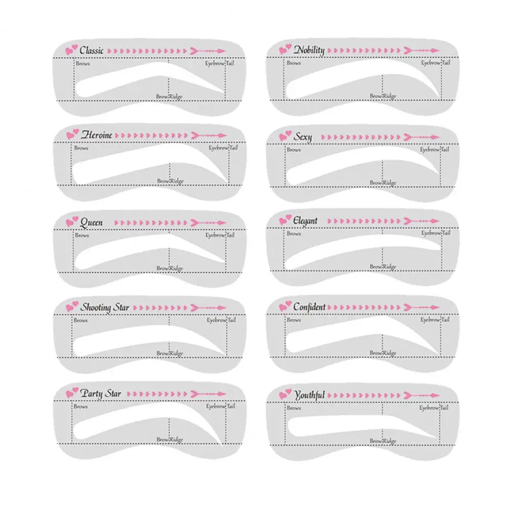 10Pcs Reusable Eyebrow Stencil Set Eye Brow Drawing Guide Styling Shaping Grooming Template Card Makeup Hairline Brow Stamp