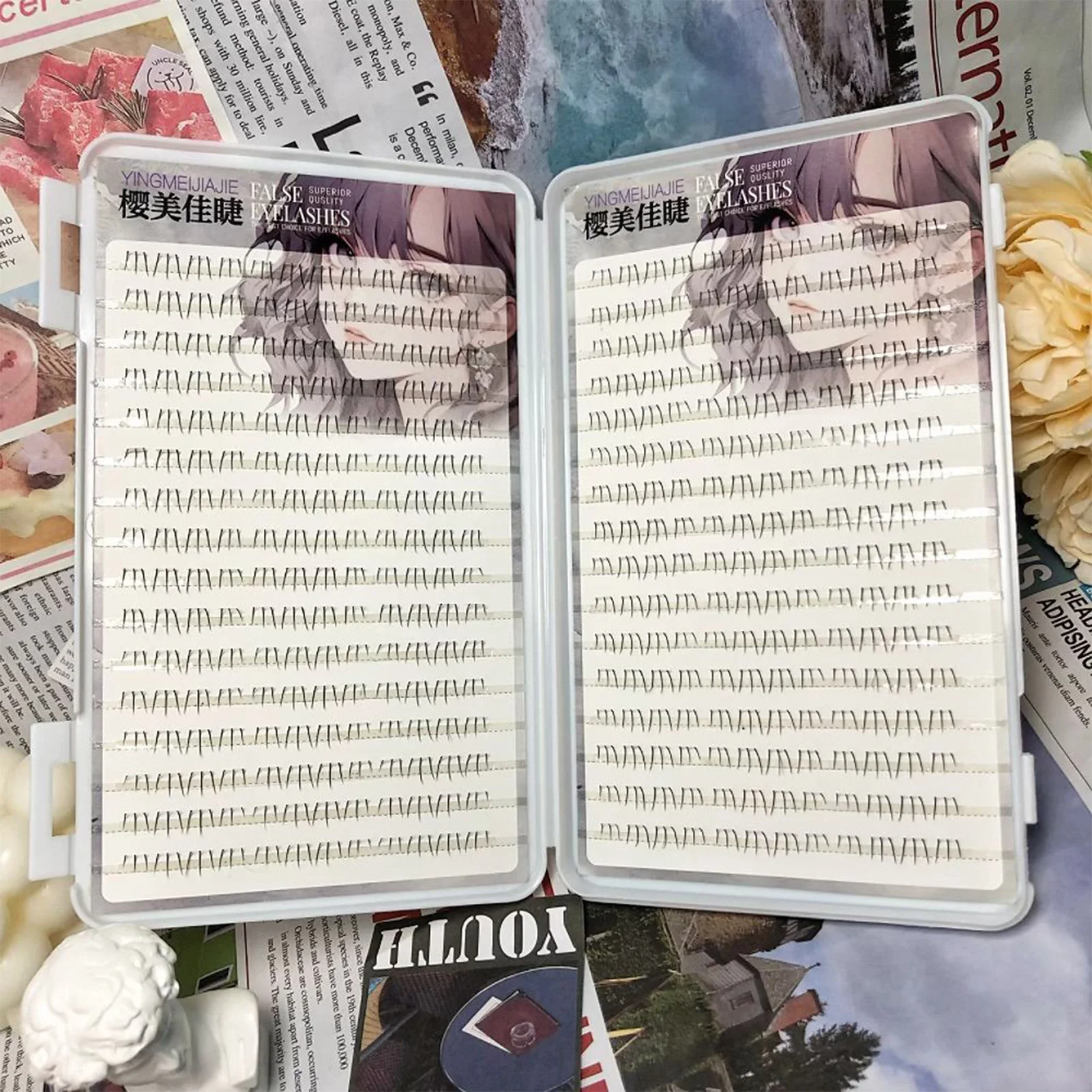 Sztuczne rzęsy w kształcie kociej łapki, z przezroczystym paskiem, segmentowe, do przedłużania rzęs, idealne na imprezy, kostiumy, cosplay i do codziennego makijażu.