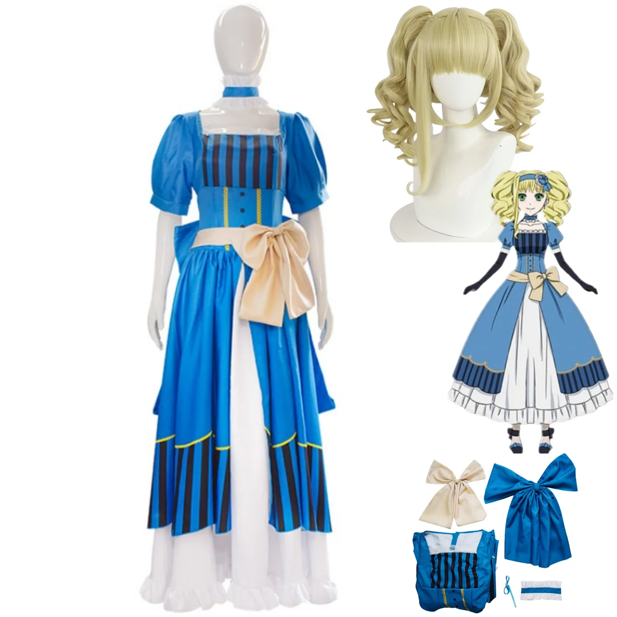 Anime Kuroshitsuji: Book of The Atlantic Black Butler Elizabeth Ethel Cordelia Midford Cosplay Costume Wig Dress Woman Party Set