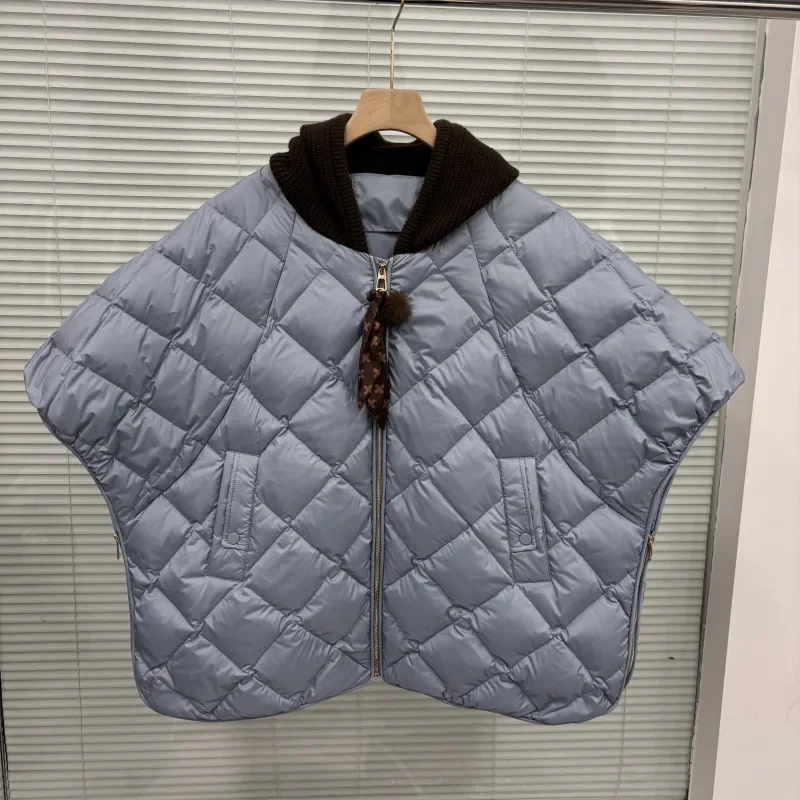 الإناث سترة دون أكمام مبطن Argyle صدرية المرأة الأبيض بطة أسفل الدافئة سستة سترات الخريف الشتاء متماسكة مقنعين الربط أسفل #5